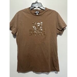 Diesel T-Diego‎ Tone on Tone Brown Logo T-Shirt A09753 Mens L Womens XL
